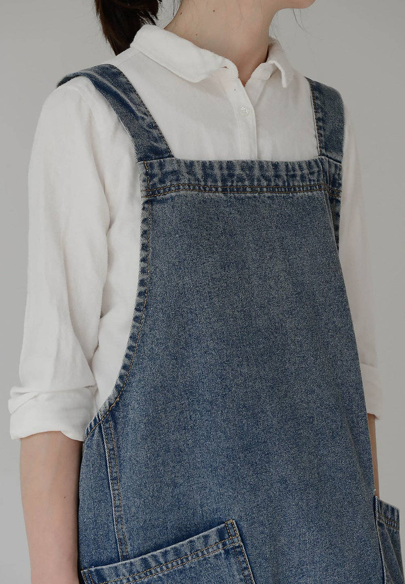 Gohobi Japanese Style Washed Denim Cotton Apron: Dark Blue Gohobi (We cover import duties)