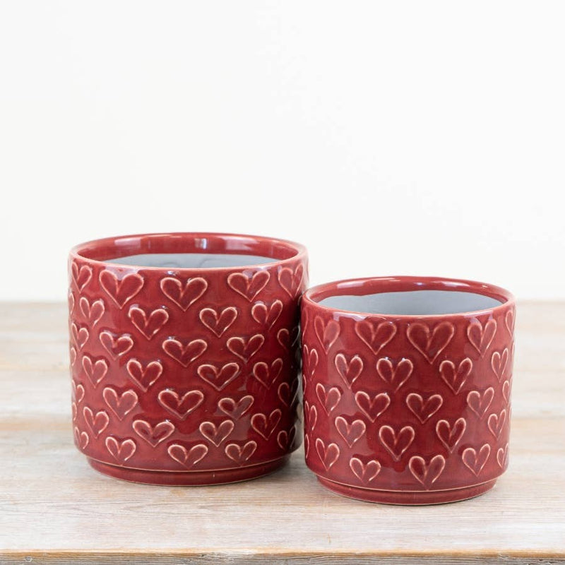 Red Glazed Heart Planter — 12cm