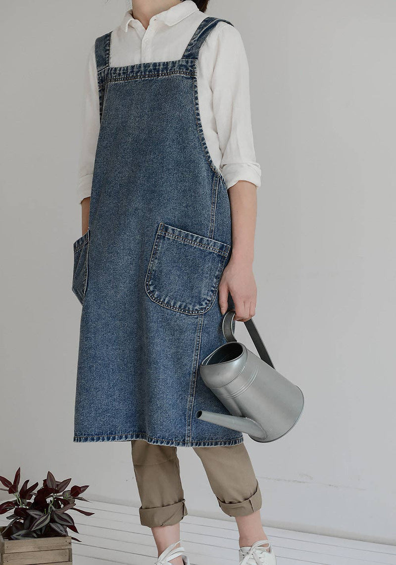 Gohobi Japanese Style Washed Denim Cotton Apron: Dark Blue Gohobi (We cover import duties)