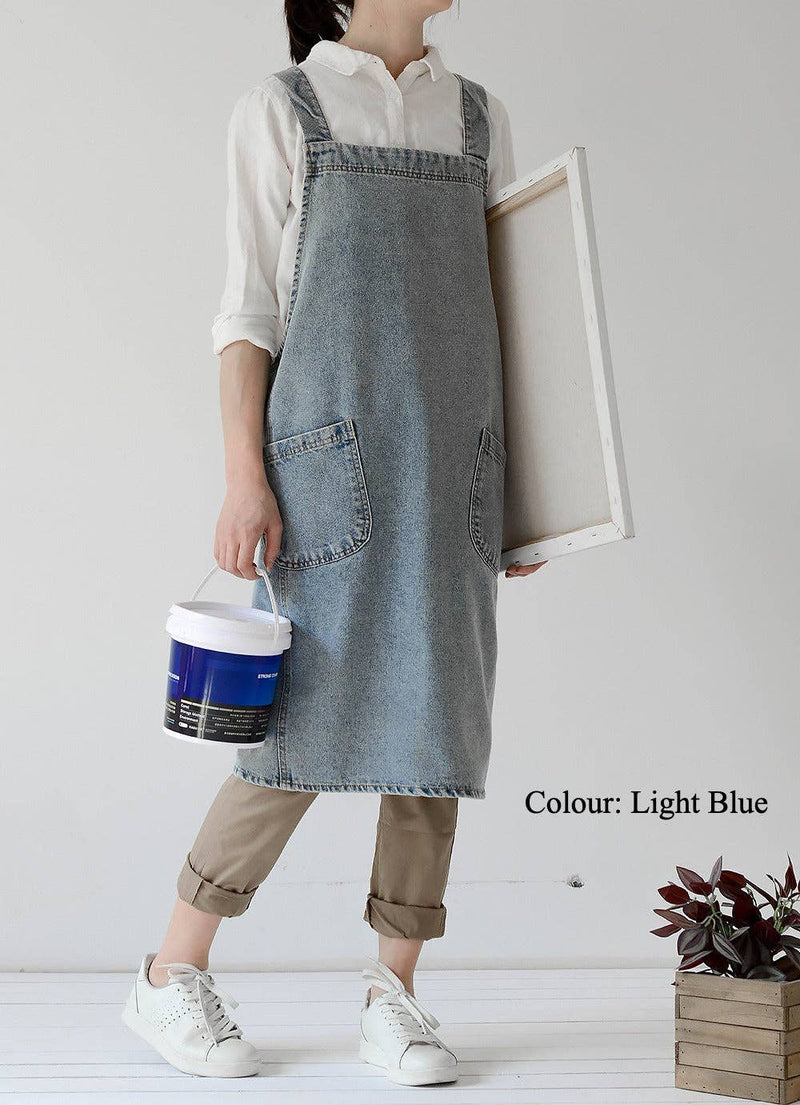 Gohobi Japanese Style Washed Denim Cotton Apron: Dark Blue Gohobi (We cover import duties)