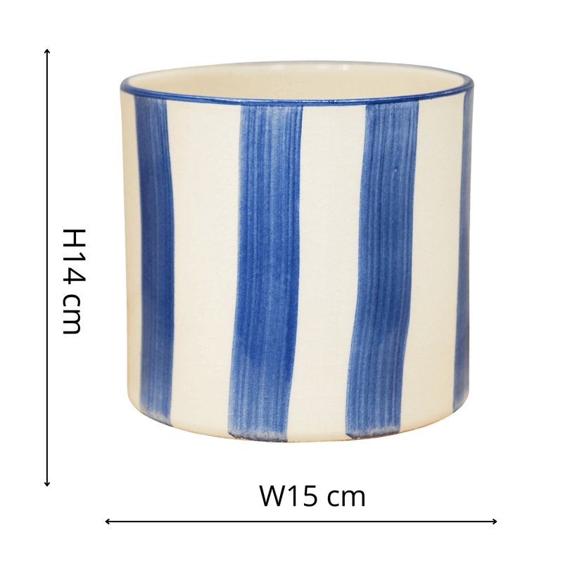 Paros Blue Stripe Pot Pots & Planters Ivyline