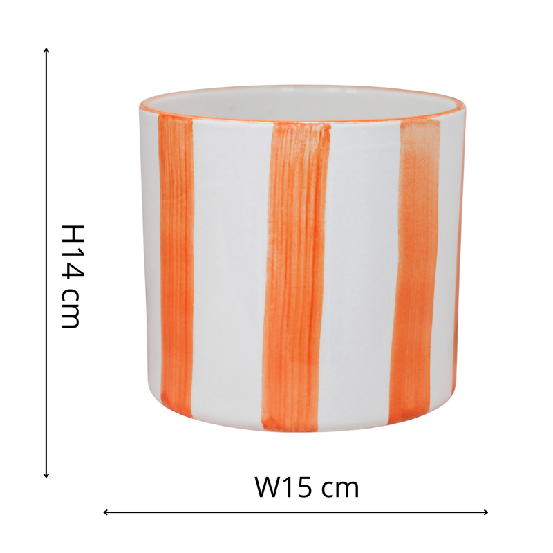 Paros Orange Stripe Pot — 14cm / Orange