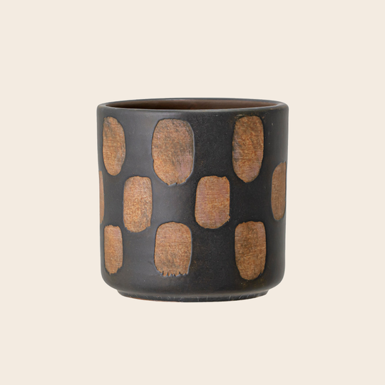 Avo Deco Black/Terracotta Check Pot Pots & Planters Bloomingville
