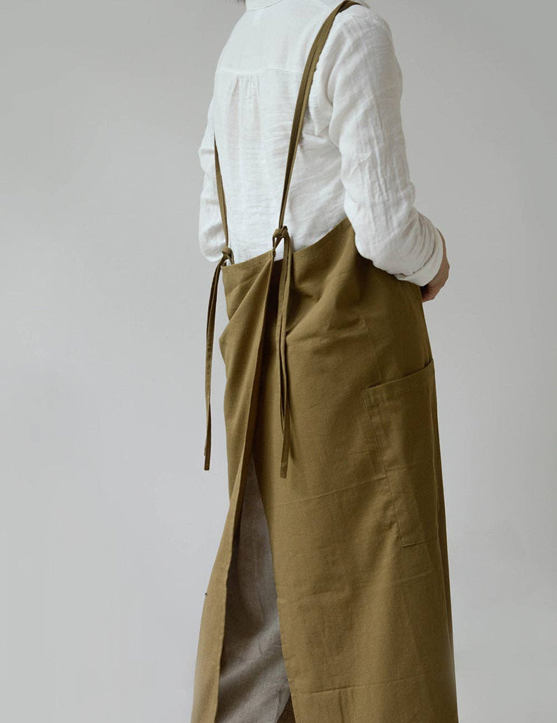 Gohobi Korean Cotton-Linen Adjustable Apron: Olive Green Gohobi (We cover import duties)