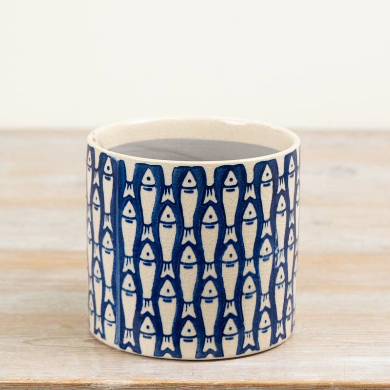 Blue Fish Pattern Planter Pots & Planters Gainsborough Giftware x Portland Living
