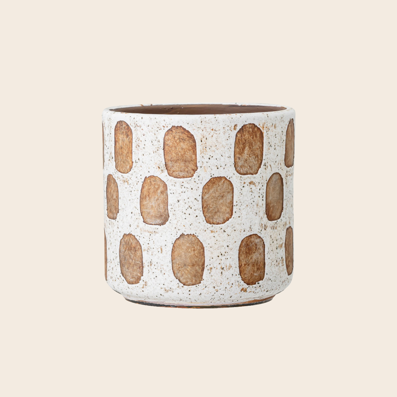 Avo Deco White/Terracotta Check Pot Pots & Planters Bloomingville