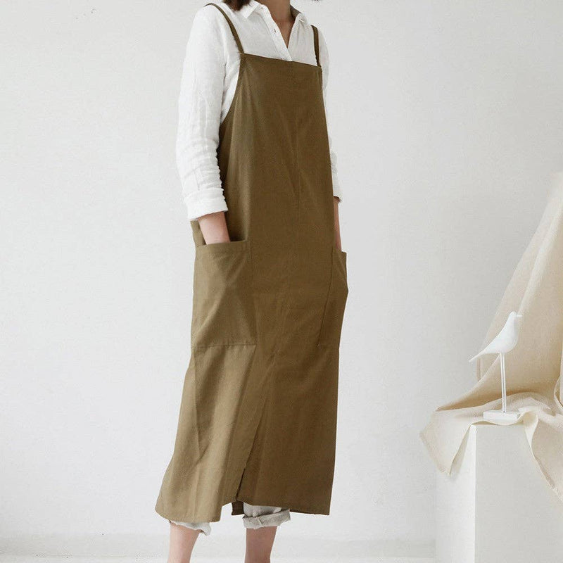 Gohobi Korean Cotton-Linen Adjustable Apron — Olive Green