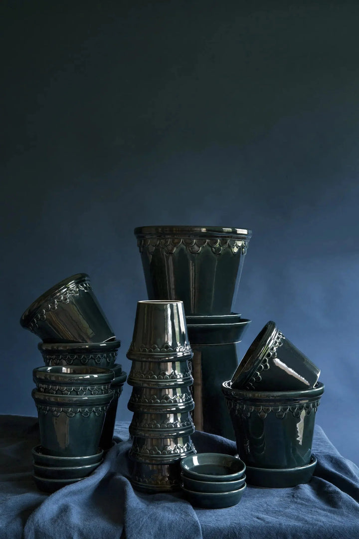 Bergs Potter Petrol Blue Glazed Copenhagen Pot & Saucer - GROW TROPICALS