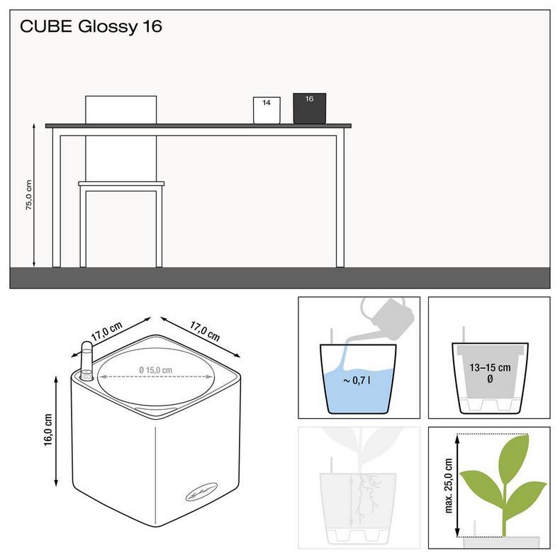 Lechuza CUBE Glossy 16 Self Watering Plant Pot Pots & Planters Lechuza