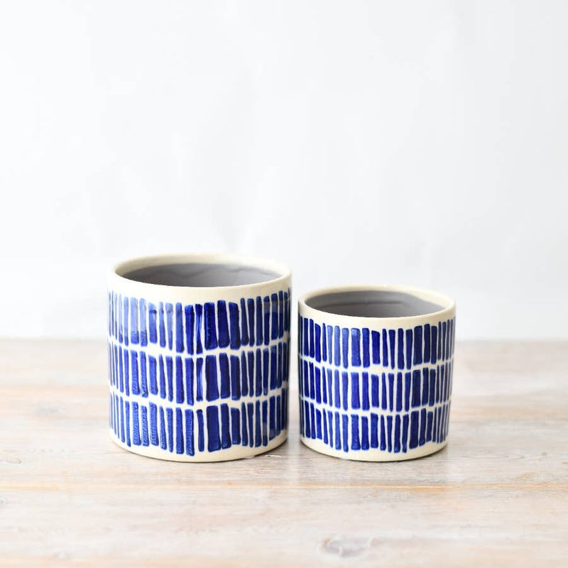 Stoneware Blue Pattern Planter — 14cm