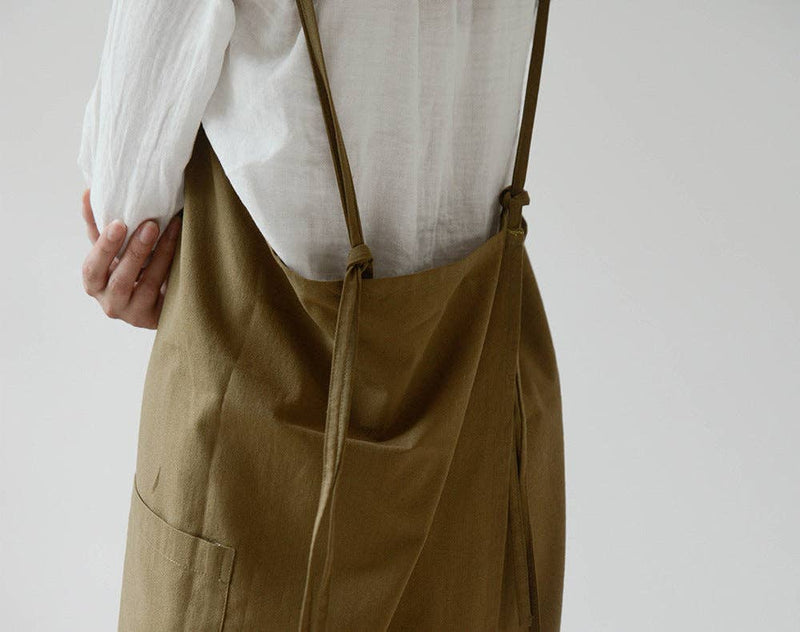 Gohobi Korean Cotton-Linen Adjustable Apron: Olive Green Gohobi （We cover import duties）
