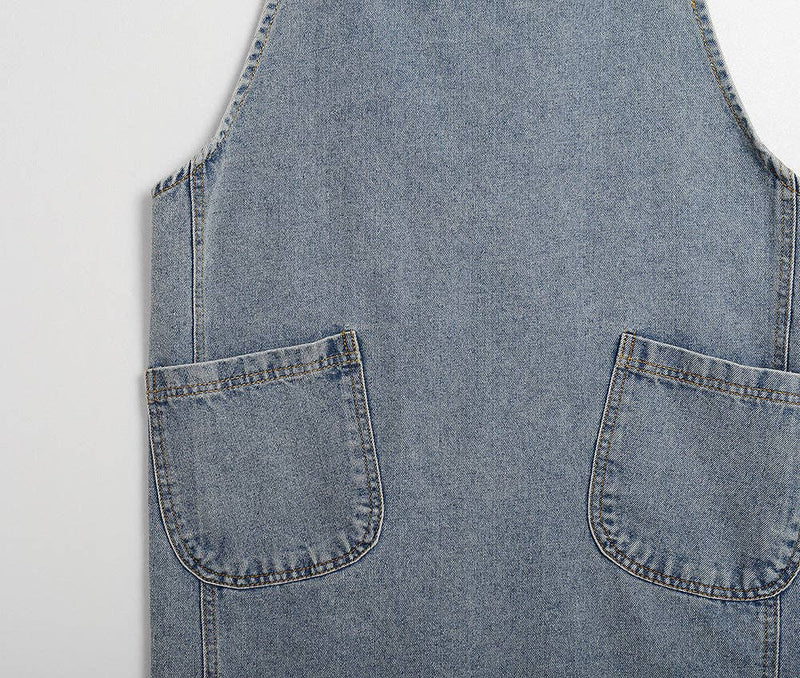 Gohobi Japanese Style Washed Denim Cotton Apron: Dark Blue Gohobi （We cover import duties）