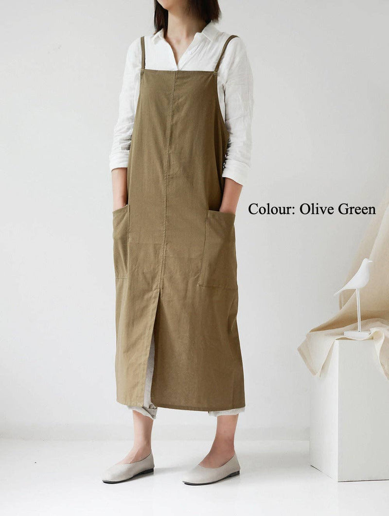 Gohobi Korean Cotton-Linen Adjustable Apron: Olive Green Gohobi （We cover import duties）
