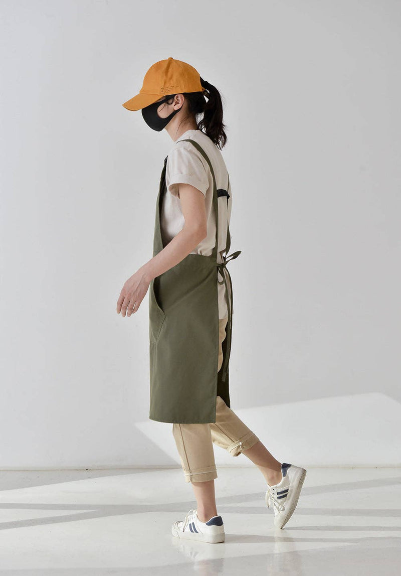 Gohobi Korean-Style Printed Cotton-Linen Apron: Green Gohobi （We cover import duties）