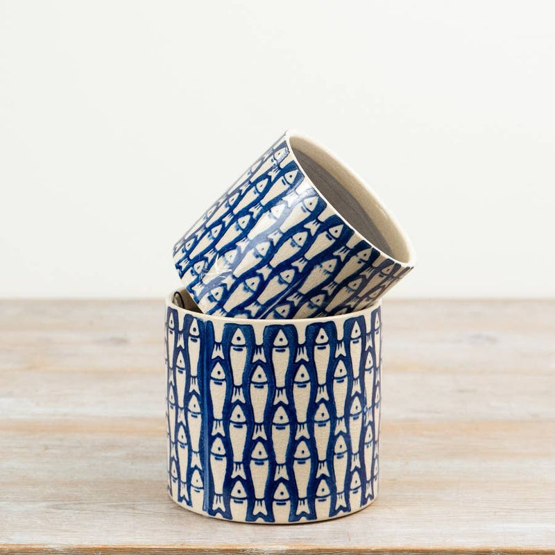 Blue Fish Pattern Planter Pots & Planters Gainsborough Giftware x Portland Living
