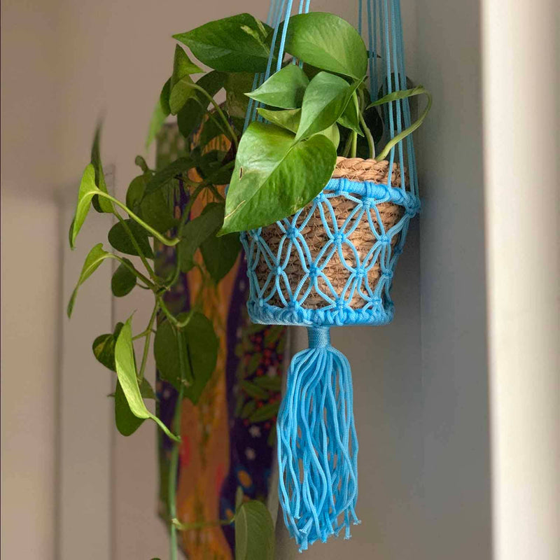 Bright Macrame Plant Hanger: Blue — Default Title