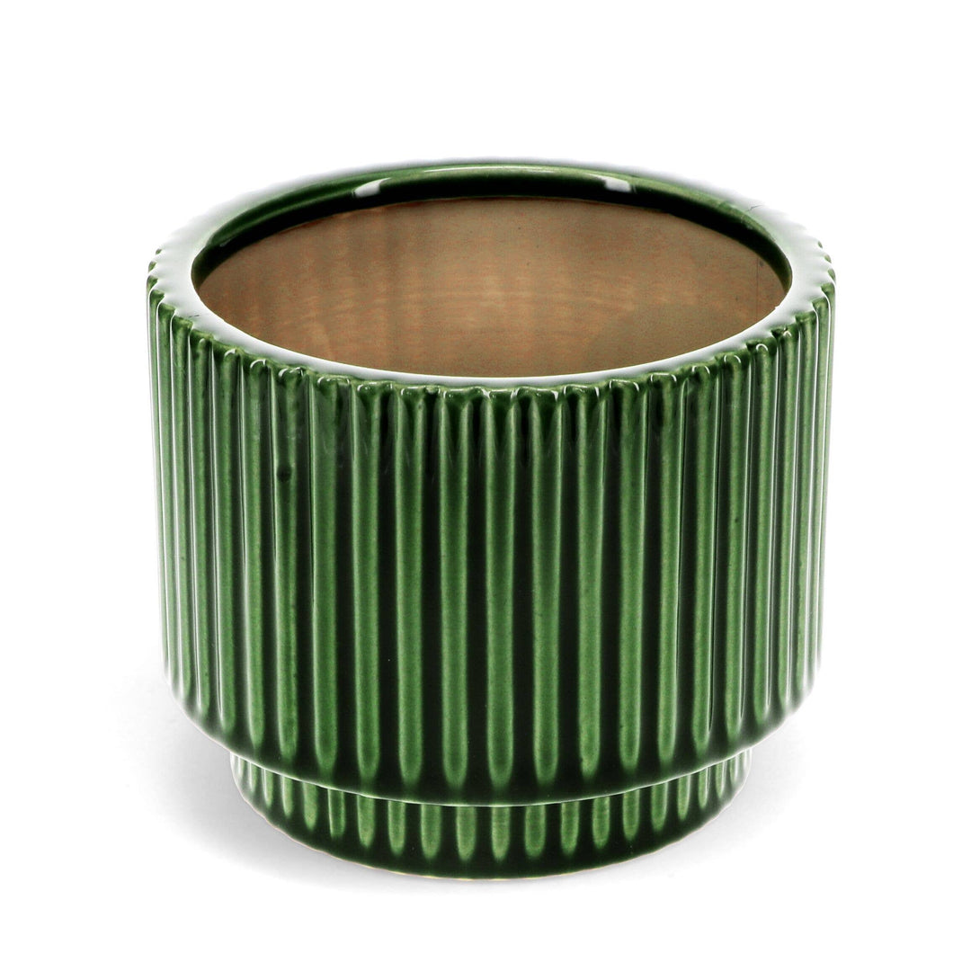Ridged Plant Pot - Green Green Pots & Planters Rex London UK