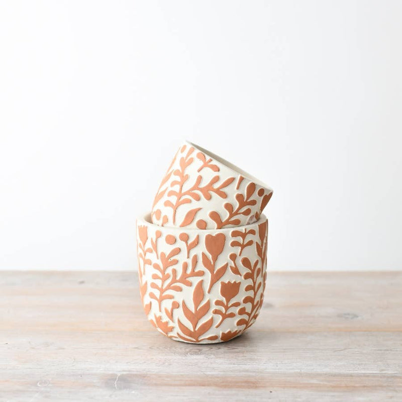 Orange Leaf Pattern Planter — 14cm