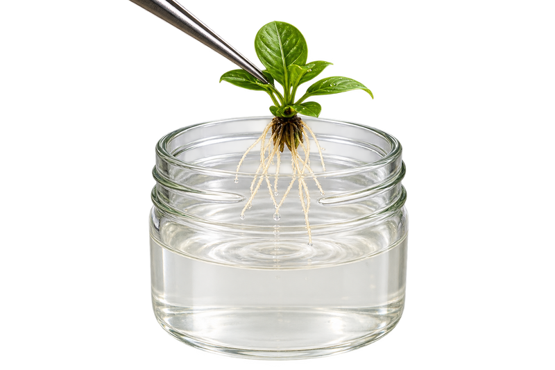 Tissue culture plantlet being washed in X-Vitro solution to remove agar