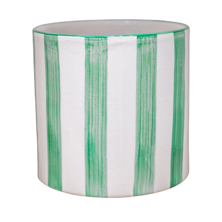 Paros Green Stripe Pot Pots & Planters Ivyline