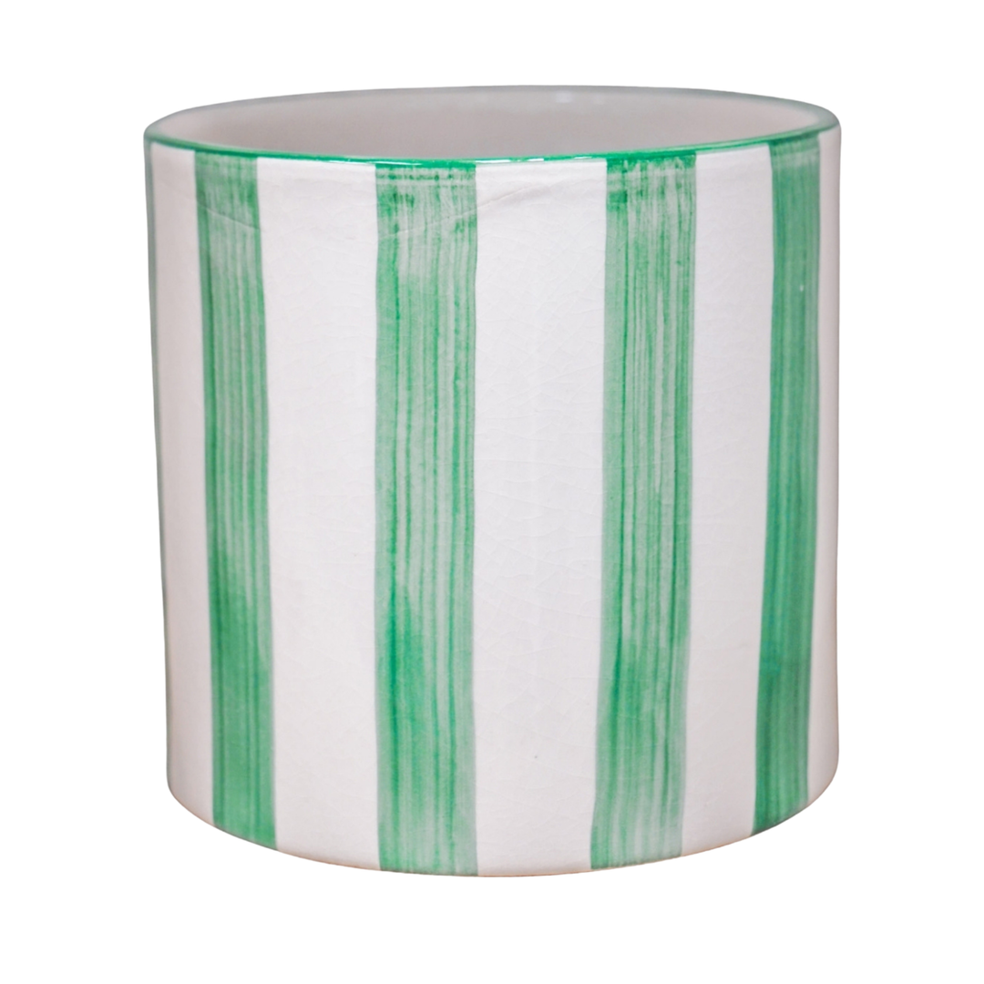 Paros Green Stripe Pot Pots & Planters Ivyline