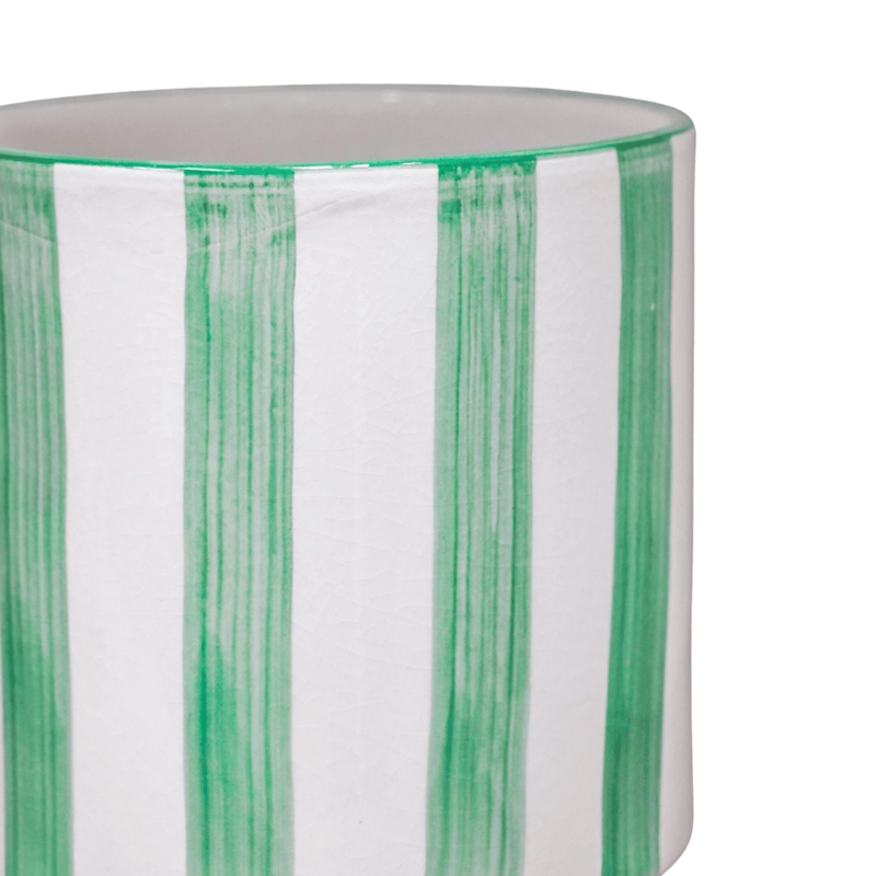 Paros Green Stripe Pot Pots & Planters Ivyline
