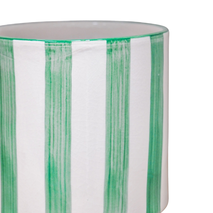 Paros Green Stripe Pot Pots & Planters Ivyline