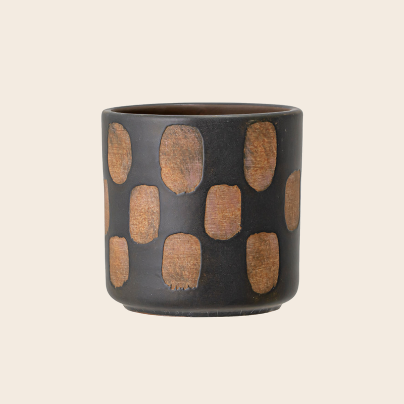 Avo Deco Black/Terracotta Check Pot Pots & Planters Bloomingville