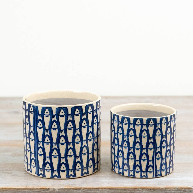 Blue Fish Pattern Planter — 14cm